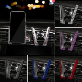 Bling Crystal Car Accessories V Shape Phone Holder Car Phone Holder Dashboard Air Vent Clip Mount