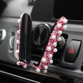 Dashboard Air Outlet Adjustable Phone Stand Bling Rhinestone Pearl Car Phone Mount Holder