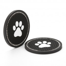 New Car Mat Round Silicone Bling Cat's Paw Pattern Car Cup Holder Water Coaster