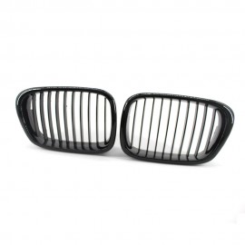2Pcs Gloss Black Front Bumper Hood Kidney Grille Racing Grille Replacement 