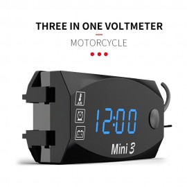 Motorcycle DC 6V-30V 3 In 1 Digital Time Clock + Thermometer +Voltage voltmeter IP67 Waterproof Tester Battery Moniter Gauge for Car Boat Marine